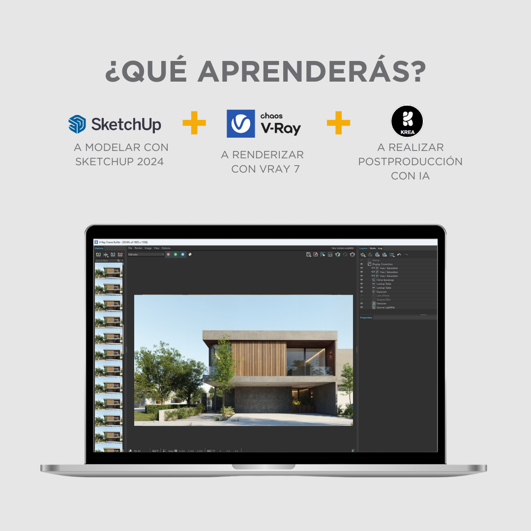 Exterior Sketchup+ Vray 7 2025 Básico a Intermedio