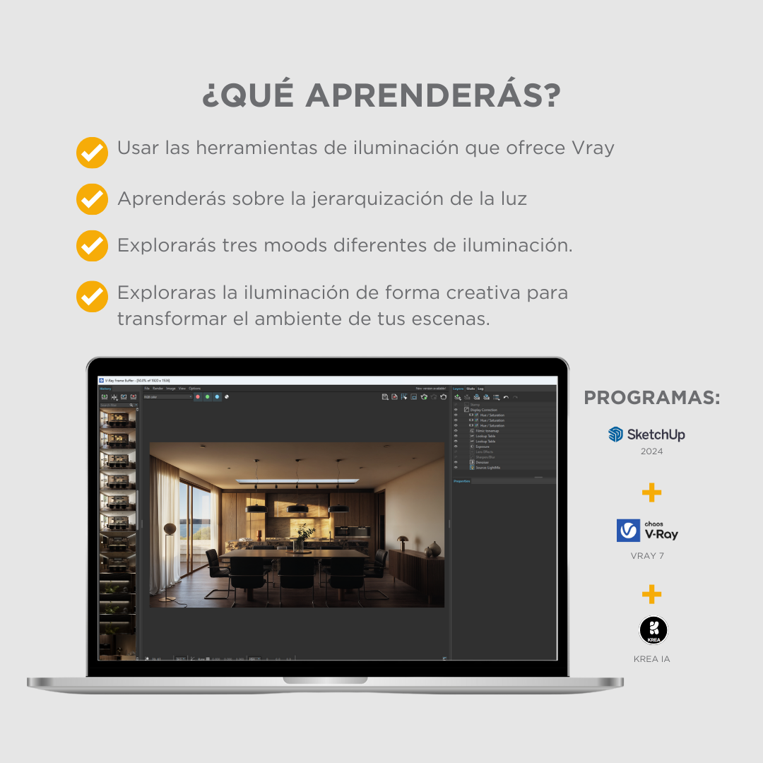 Iluminación Sketchup + Vray 7 2025 Básico a Intermedio