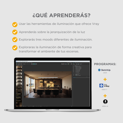 Iluminación Sketchup + Vray 7 2025 Básico a Intermedio